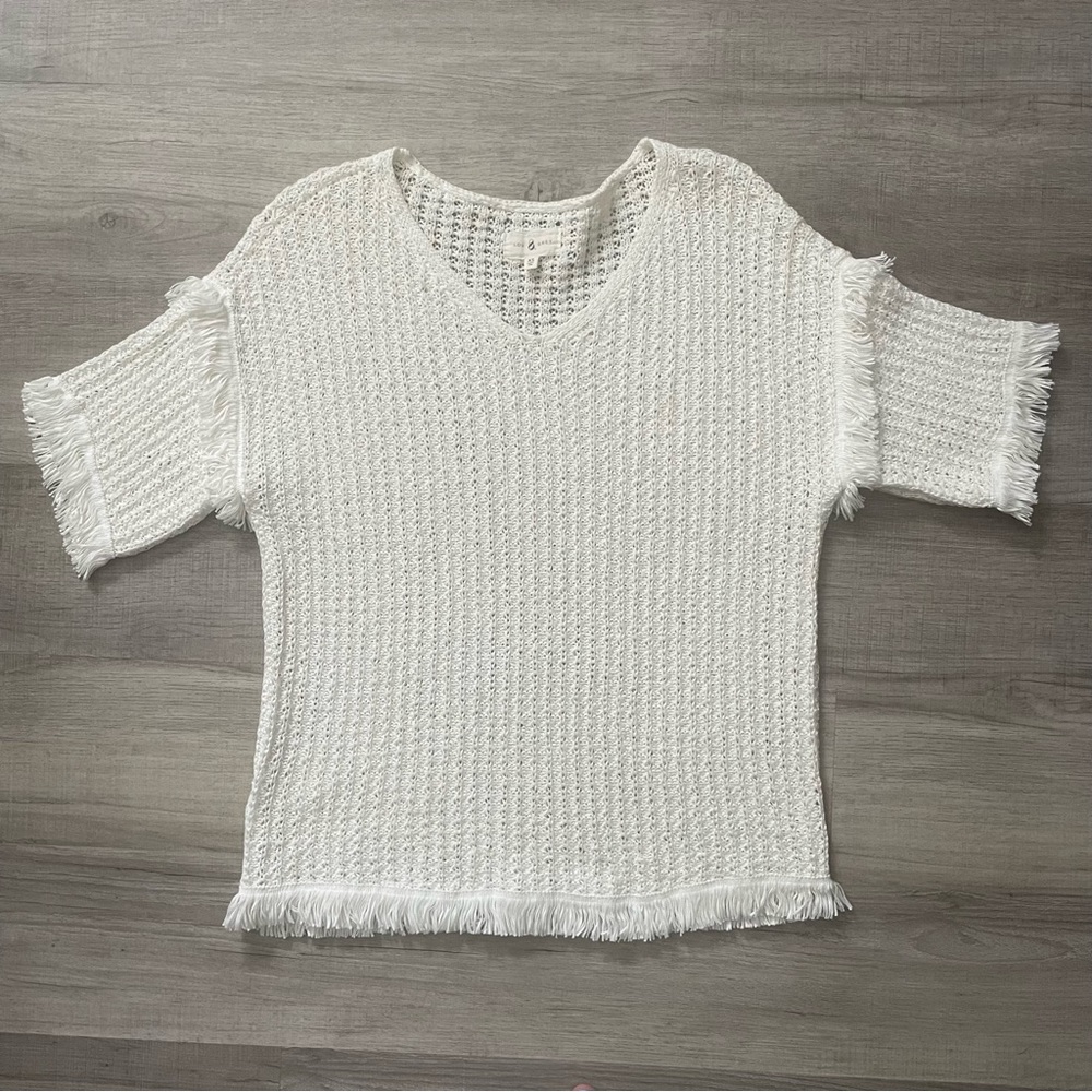 Lou and gray crochet fringe white sweater xs